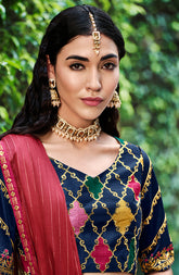 Contrasting lehenga inspired on india art and culture embroidery on silk